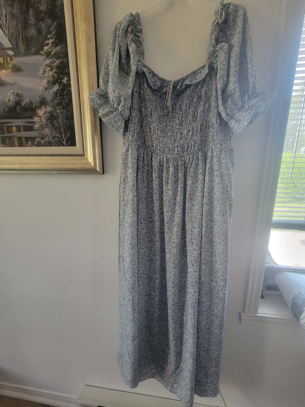 SHEIN Light Blue Floral Smocked Maxi Dress